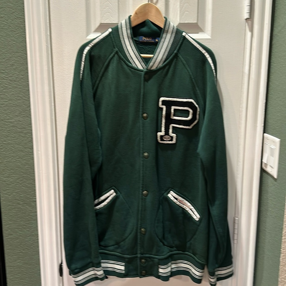 Polo Ralph Lauren Snap Button Big P Letter Varsity Jacket Green Football